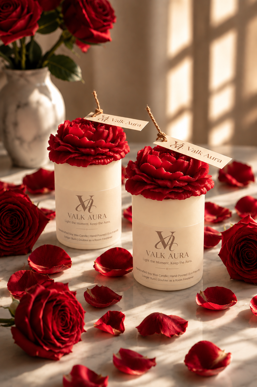 Valk Aura Red Rose Flower Candle – Luxury Floral Decorative Candle