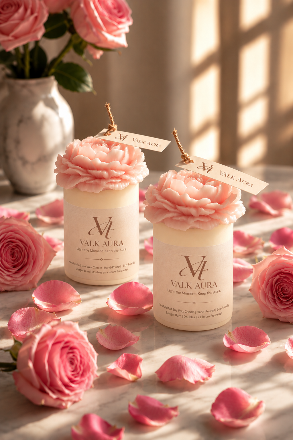 Valk Aura Baby Pink Rose Flower Candle – Luxury Floral Decorative Candle